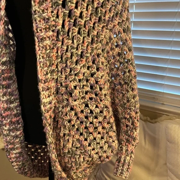 Handmade Crochet Oversized Shrug Cocoon Sweater Knit Cozy Wrap - Picture 3 of 8